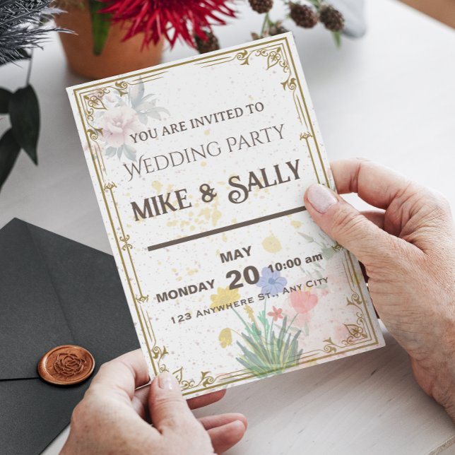 Bröllopsinbjudningar till royalet, blommor och grö inbjudningar (Red Roses Wedding Invitation, Red floral wedding invitation, Red wedding invite, Red flowers and gre)
