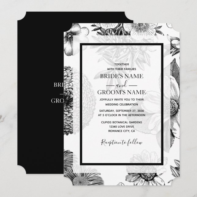Bröllopsinbjudningar till Rustic Vintage Flowers Inbjudningar (Fram/baksida)