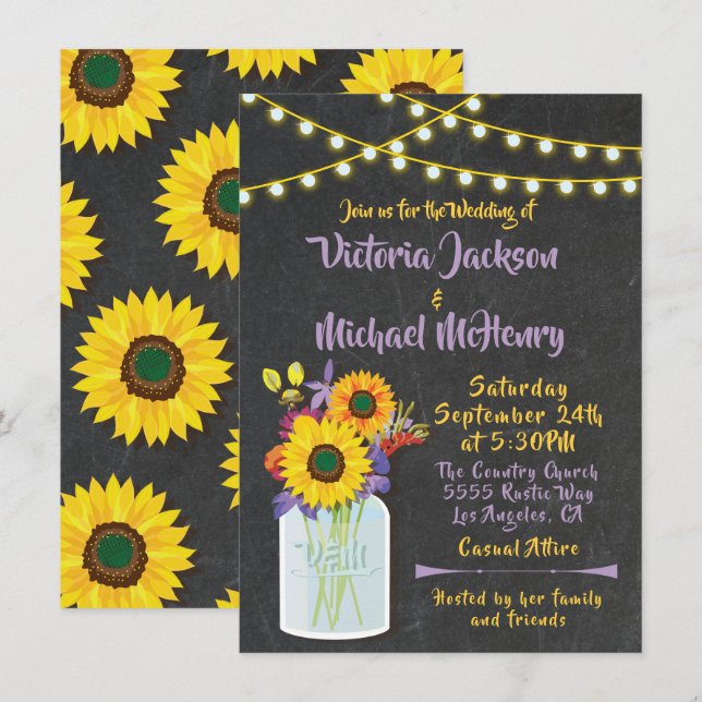 Bröllopsinbjudningar till solrosmössan Mason Burk Inbjudningar (Fram/baksida)