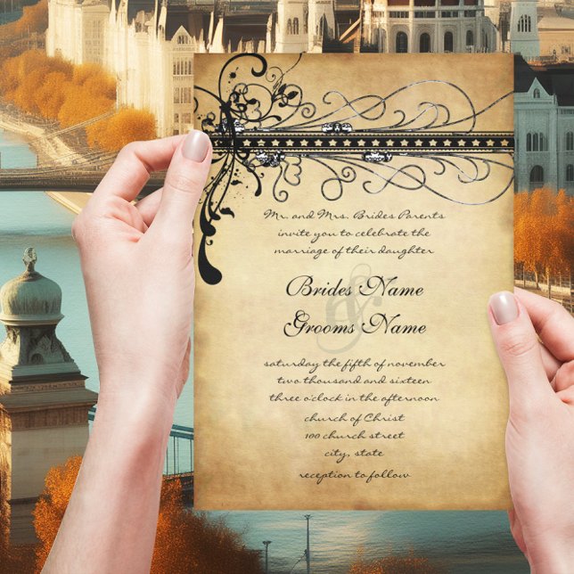 Bröllopsinbjudningar till Swirls Elegant med svart Inbjudningar (Skapare uppladdad)