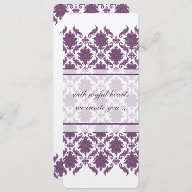 Bröllopsinbjudningar till vintage Lila Damask Inbjudningar (Fram/baksida)