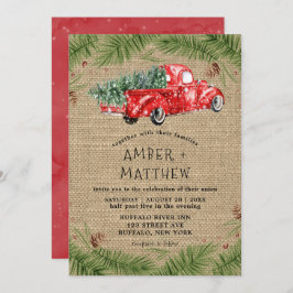Bröllopsinbjudningar till vintage Red Lastbil Snö