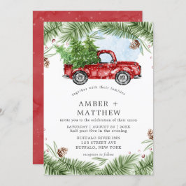 Bröllopsinbjudningar till vintage Red Lastbil Snö