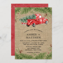 Bröllopsinbjudningar till vintage Red Lastbil Snö