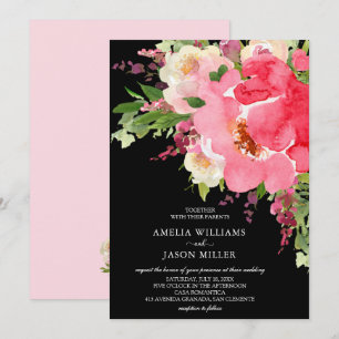 Bröllopsinbjudningar till Watercolor Rosa Black Bl