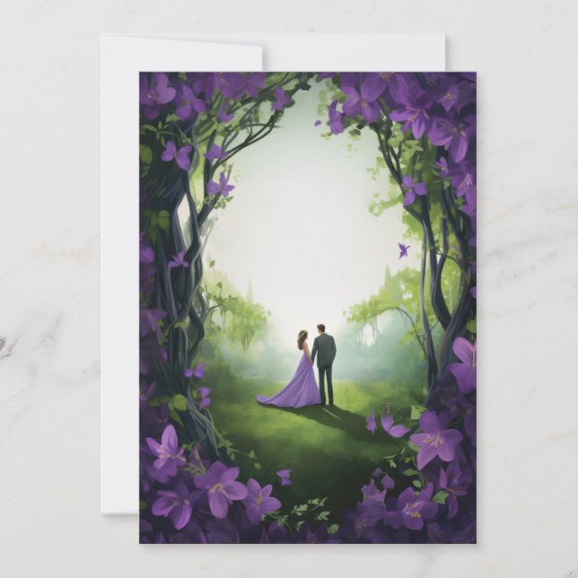 Bröllopsinbjudningar vid lila Ro: Blommigt Eleganc (Framsida)