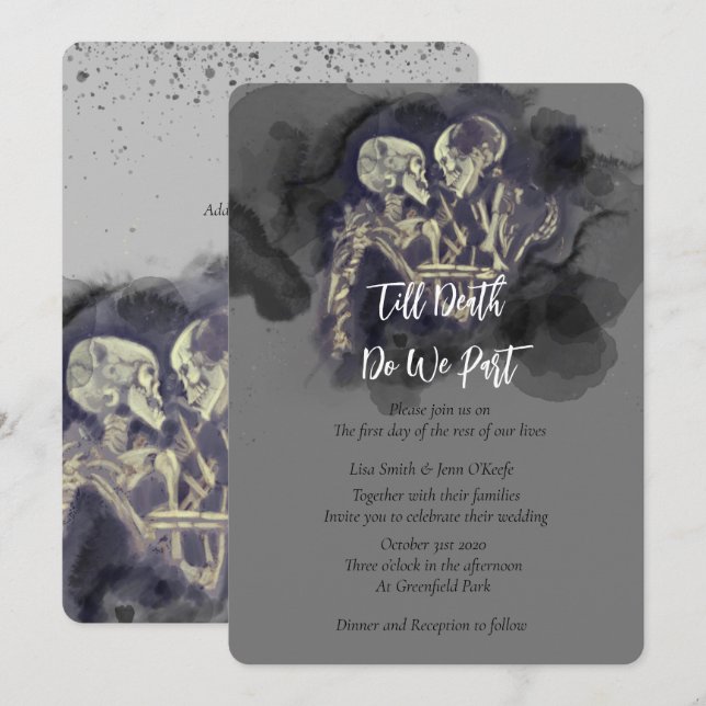 Bröllopsinbjudningarna i Skeleton Älskare Inbjudningar (Fram/baksida)