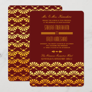 Bröllopsinbjudningarna Red & Guld Art Deco Stil Inbjudningar