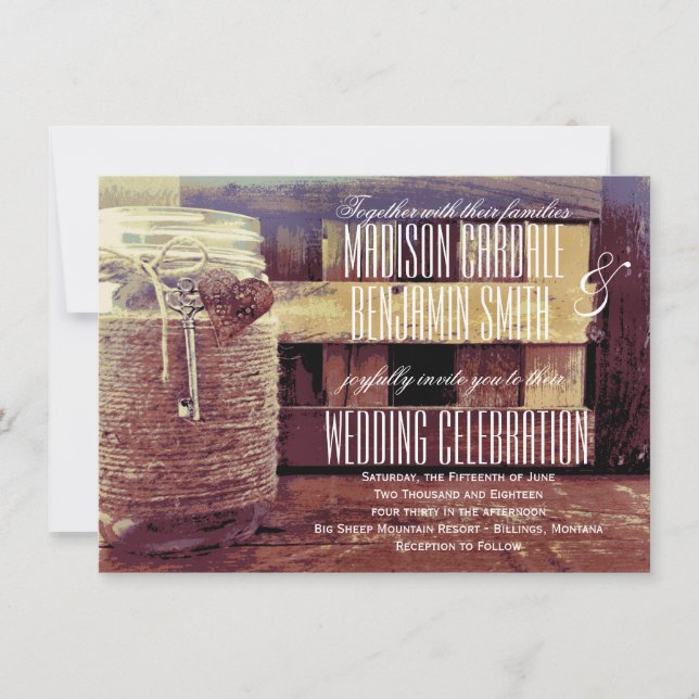 Bröllopsinbjudningarna Twine Wrapped Mason Burk He Inbjudningar (Framsida)