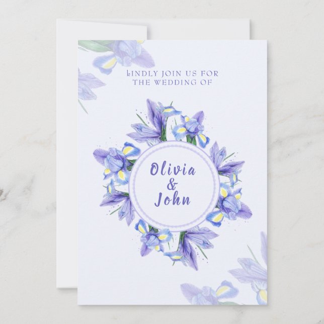 Bröllopsinbjudningskort Lila Iris-blommor Inbjudningar (Baksida)