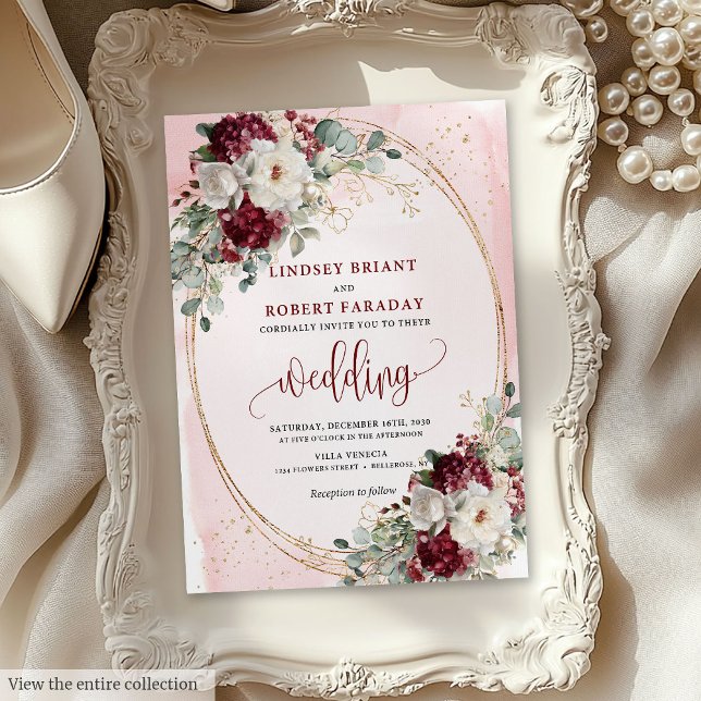  bröllopsinbjudningssvit för vattenfärg Burgundy Inbjudningar (Watercolor Burgundy Blush Wedding Invitation Suite)