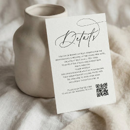 Bröllopsinformation med QR-kod i vitt skriptmonogr Tilläggskort