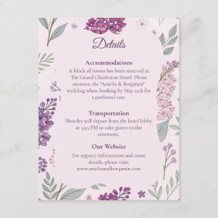 Bröllopsinformation Vintage Lilac Garden Romance Tilläggskort