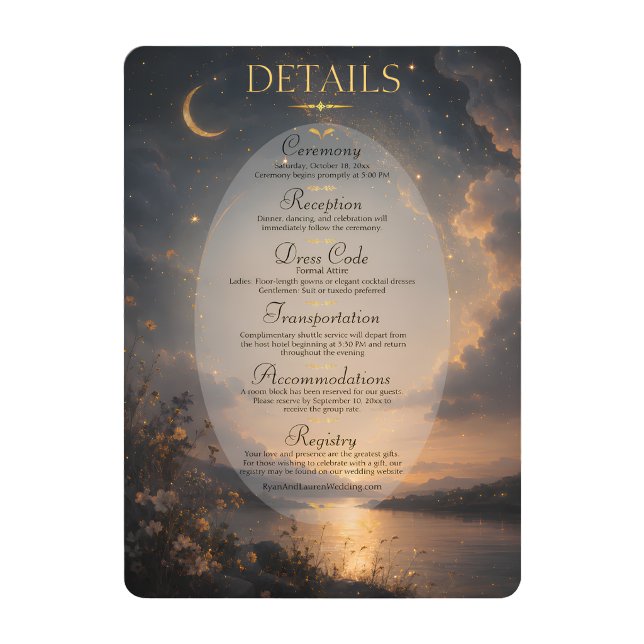 Bröllopsinformationkort med Celestial Romance-tema Tilläggskort (Celestial Romance Wedding Details Information Card)