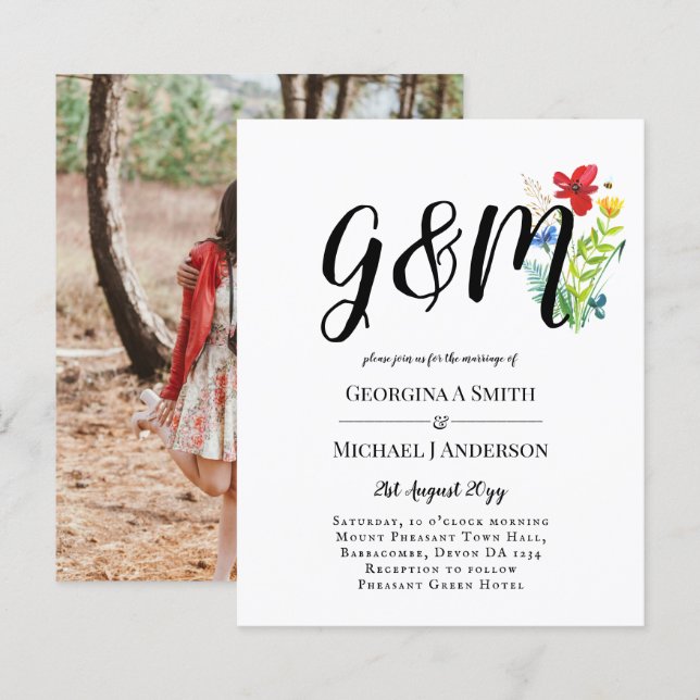 Bröllopsintroduktion för Vild - blommor - typograf (Fram/baksida)