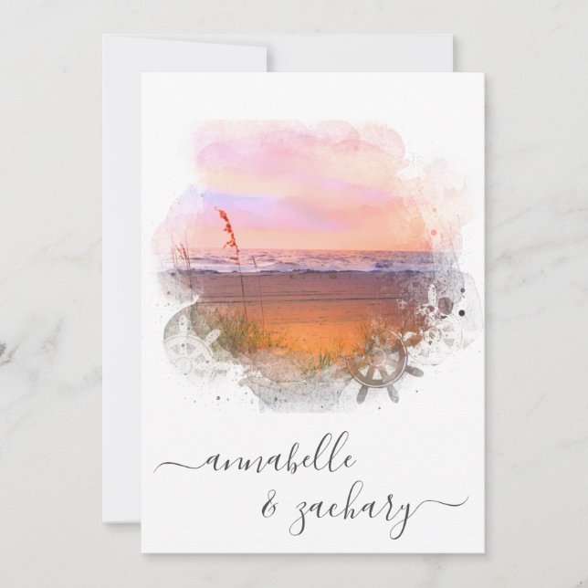 *~* BRÖLLOPSINVITATION + RSVP - QR Beach AR7 Inbjudningar (Framsida)