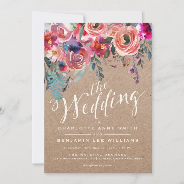 BRÖLLOPSINVITATION | Rustik vår Elegant Blommig Meddelande (Framsida)