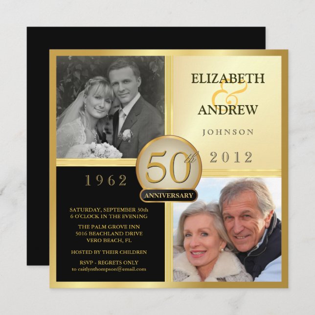 Bröllopsjubileum Då & Nu Fotoinbjudningar Inbjudningar (Fram/baksida)