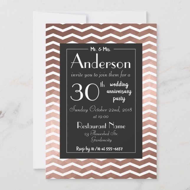 Bröllopsjubileum fest rose gold elegant chic inbjudningar (Framsida)