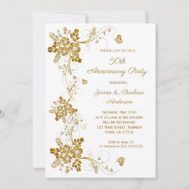 Bröllopsjubileum Guld diamant blommig vit Inbjudningar