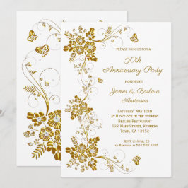 Bröllopsjubileum Guld diamant blommig vit Inbjudningar
