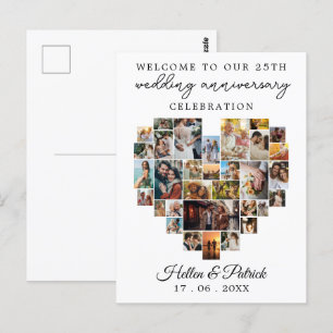 Bröllopsjubileum Hjärtfoto Collage Modern Vykort