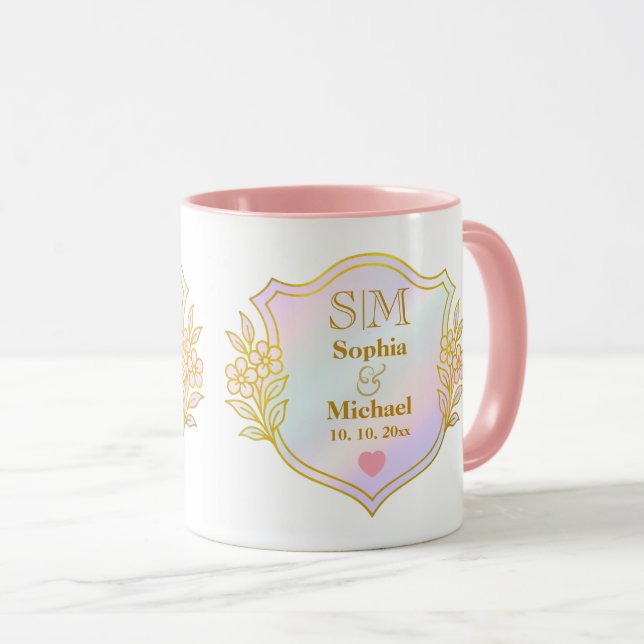 Bröllopsjubileum med förgyllda initialer monogram mugg (Framsida höger)