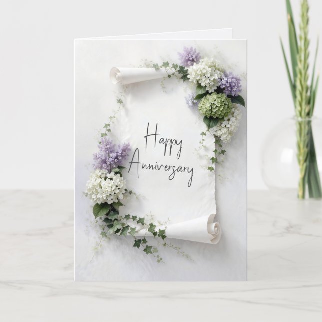 Bröllopsjubileum Rulla Syrliljor och Hydrangeor  Kort (Framsida)