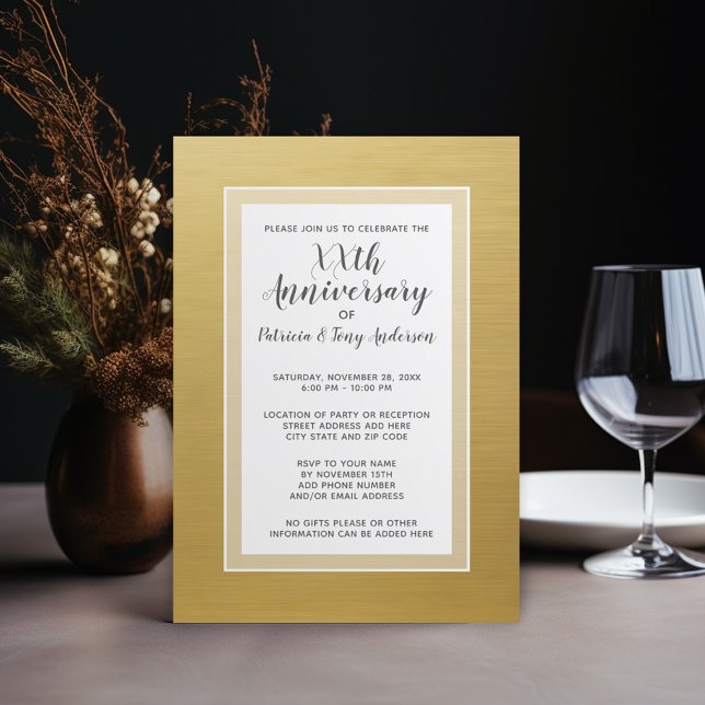 Bröllopsjubileumsfest 50:e falskt guld folie inbjudningar (Wedding Anniversary Invitation - Gold Border)