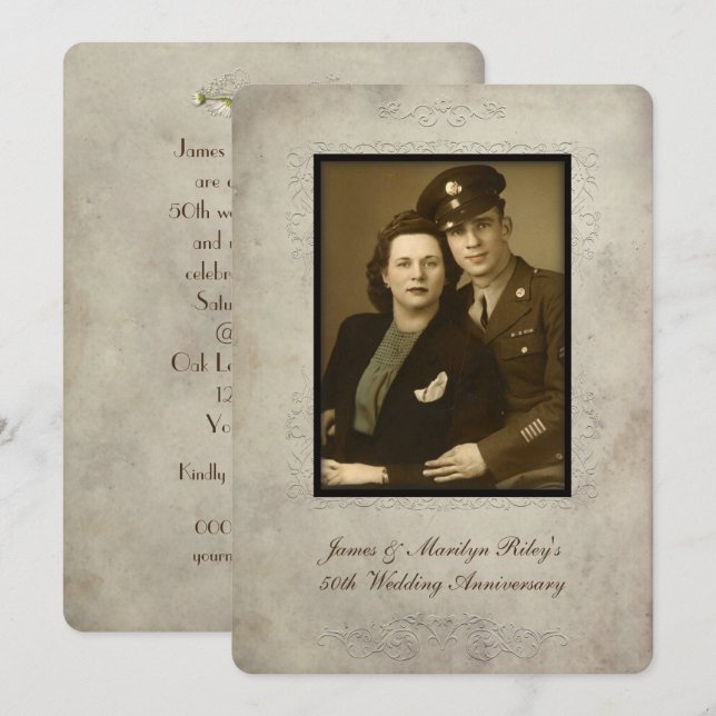 Bröllopsjubileumsfestinladning i vintage-stil inbjudningar (Fram/baksida)