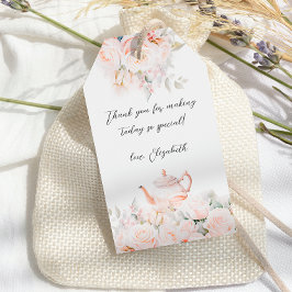 Bröllopskafé med rosente presentetikett