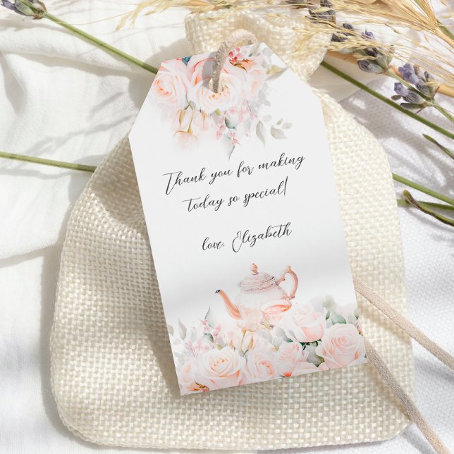 Bröllopskafé med rosente presentetikett (Skapare uppladdad)