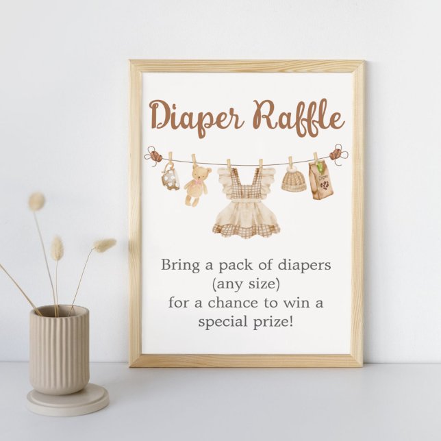 Bröllopskaffe Baby Shower Blöjlotteri Skylt (Coffee Little Bean Clothesline Baby Shower Diaper Raffle Sign)