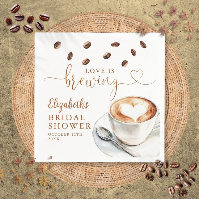 Bröllopskaffetema Bröllopsfest Pappersservett (Love Is Brewing Coffee Theme Bridal Shower Napkins)