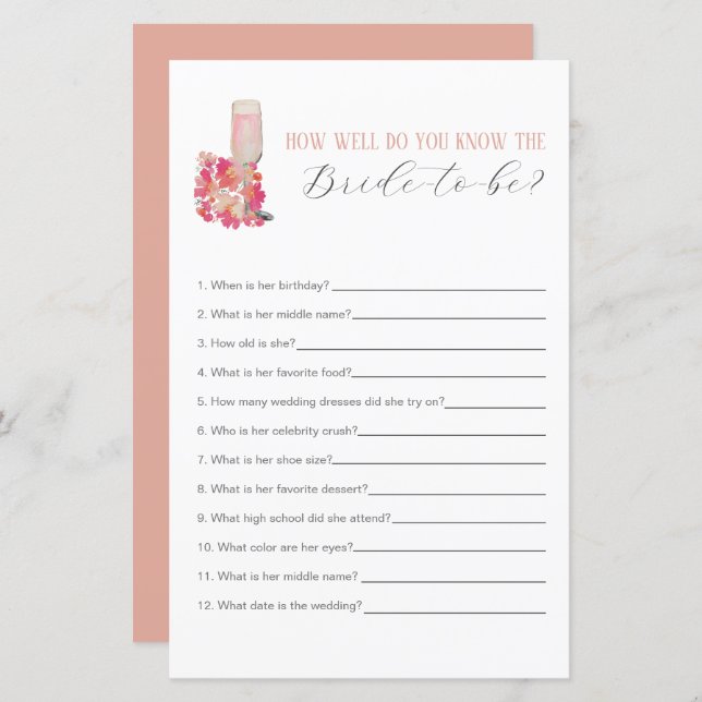 Bröllopskalas med Kronor & Prosecco - Känn Bruden (Fram/baksida)