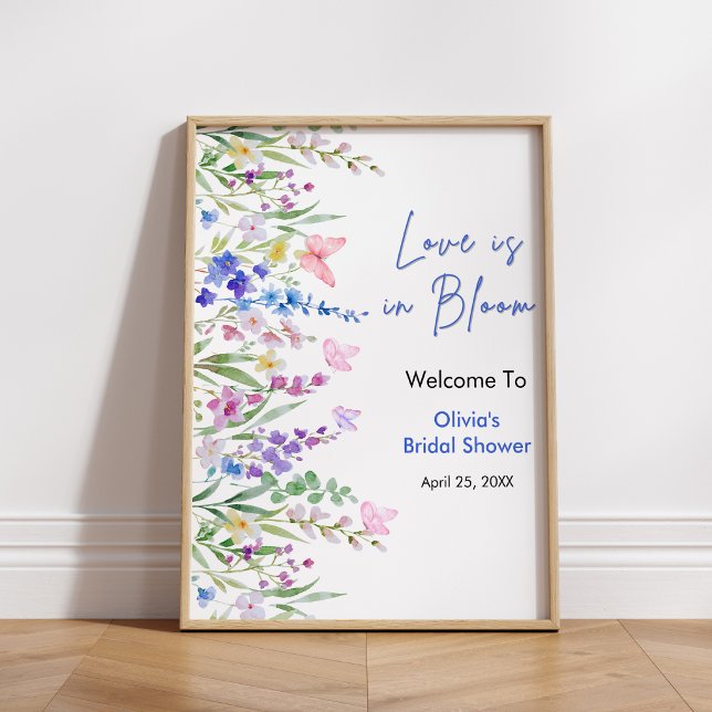 Bröllopskalas Välkommen - Blommor i Blom - Bröllop Poster (Floral Spring Love is in Bloom Bridal Shower Welcome Sign    )
