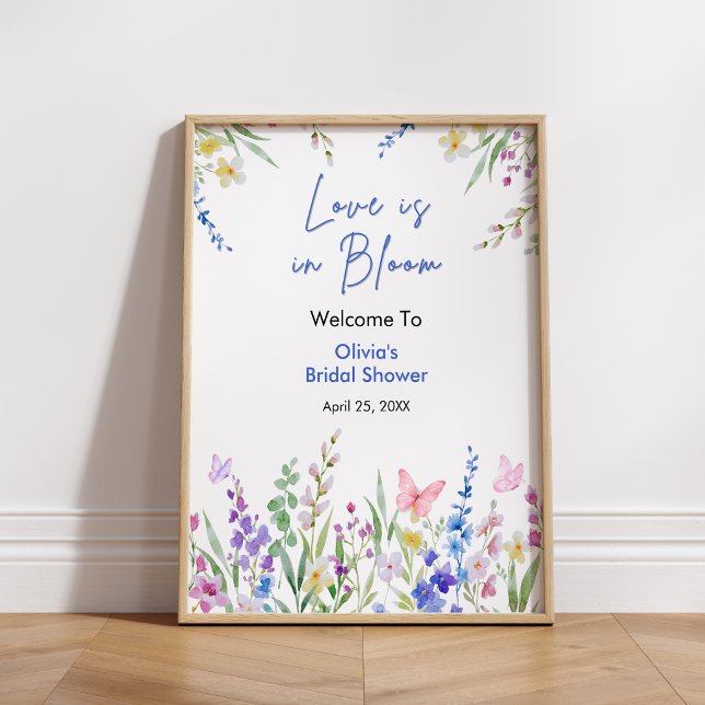 Bröllopskalas Välkommen - Blommor i Blom - Bröllop Poster (Floral Spring Love is in Bloom Bridal Shower Welcome Sign    )