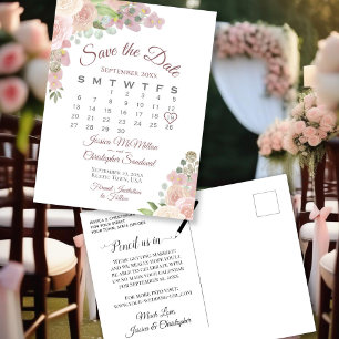 Bröllopskalender Rosa Blommig Bröllop Spara Datum Meddelande Vykort