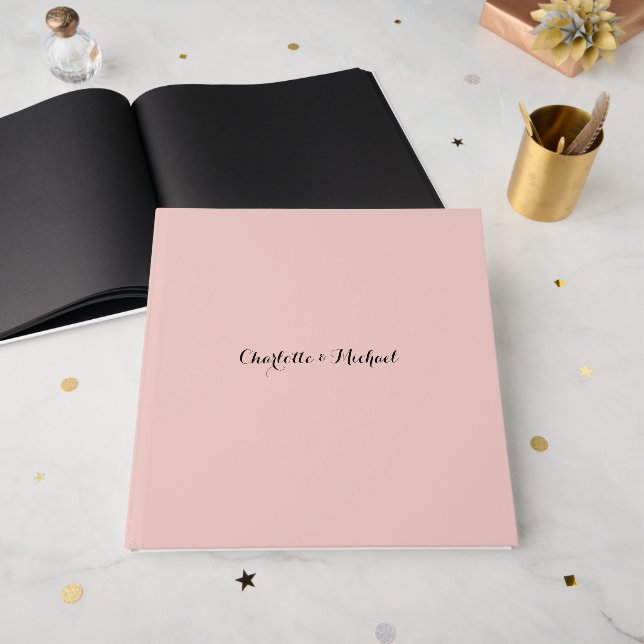 Bröllopskalligrafi Elegant Roséguld Enkel Namn Gästböcker (Framsidan öppen)
