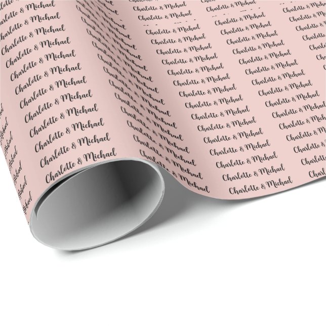 Bröllopskalligrafi Elegant Roséguld Enkel Namn Presentpapper (Rullad Hörn)
