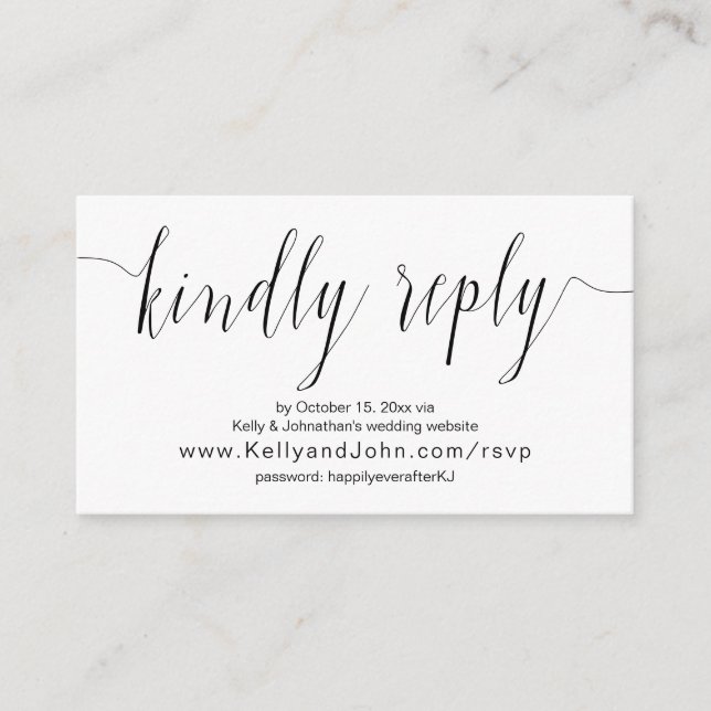 Bröllopskalligrafi, Svart, Online Middags RSVP Tilläggskort (Framsida)