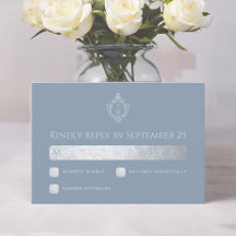 Bröllopskam Dusty Blue Monogram Falskt Silverfolie