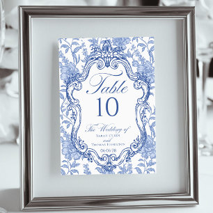 Bröllopskamé Delft Blå Blommig Elegant Skriftstil Bordsnummer