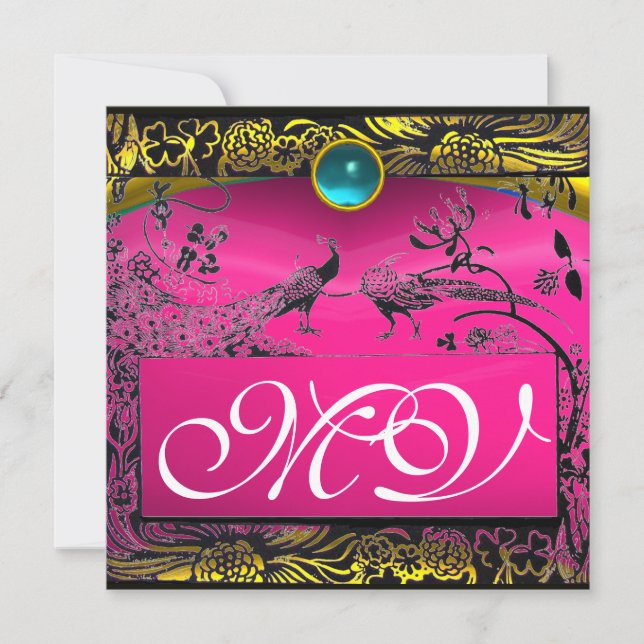 BRöllopsKÄRLEK FÅGLAR MONOGRAM svart gul rosa blå Meddelande (Framsida)