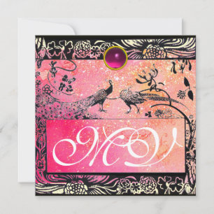 BRöllopsKÄRLEK FÅGLAR MONOGRAM svart gul rosa rubi Meddelande