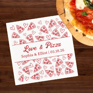Bröllopskärlek och pizza Handritad röd rolig trend Pappersservett