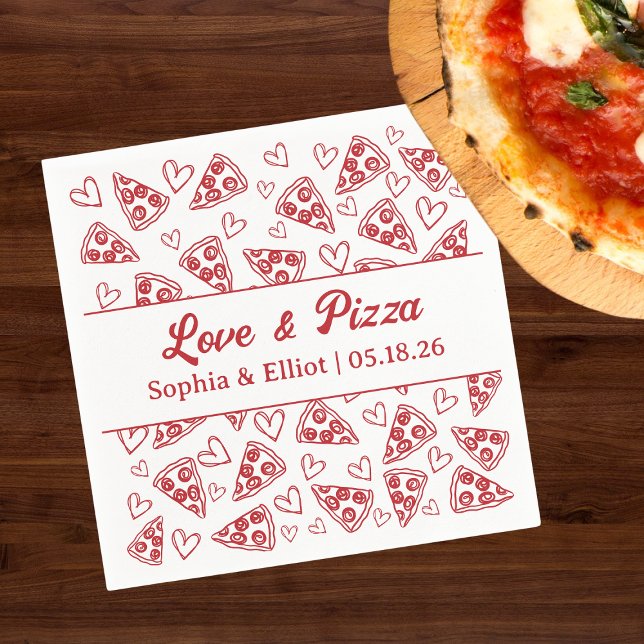 Bröllopskärlek och pizza Handritad röd rolig trend Pappersservett (Skapare uppladdad)