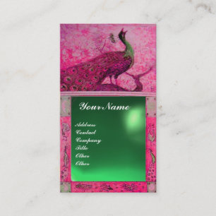 BRöllopsKÄRlek påfågel MONOGRAM rosa grön jade Visitkort