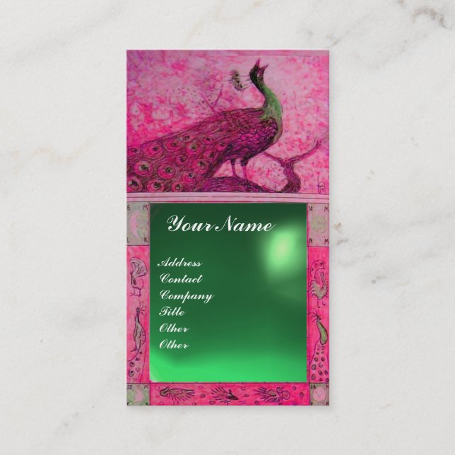 BRöllopsKÄRlek påfågel MONOGRAM rosa grön jade Visitkort (Framsida)