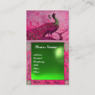 BRöllopsKÄRlek PÅFÅGEL MONOGRAM rosa grön smaragd Visitkort